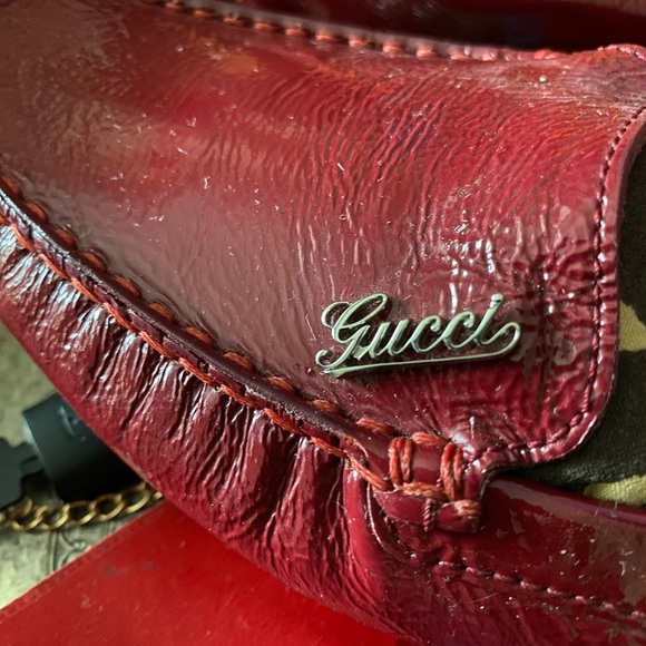 Rare Vintage GUCCI Ladies Drivers Loafers Shoes Red Patent Leather Designer GG - Picture 7 of 13